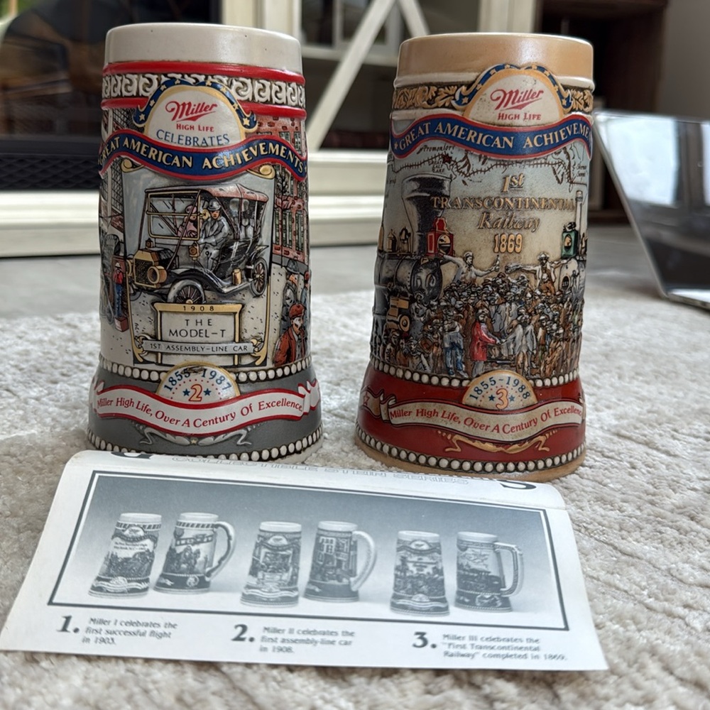 Vintage 1986-88 Miller High Life Great American Achievements Collectible Steins